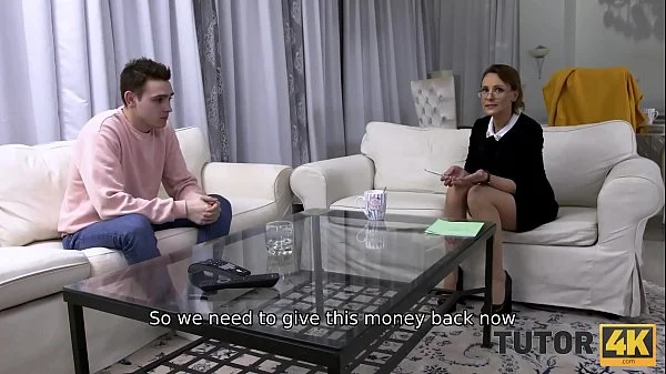 TUTOR4K. Tutor asked man to fuck her and forget about stepsons debt