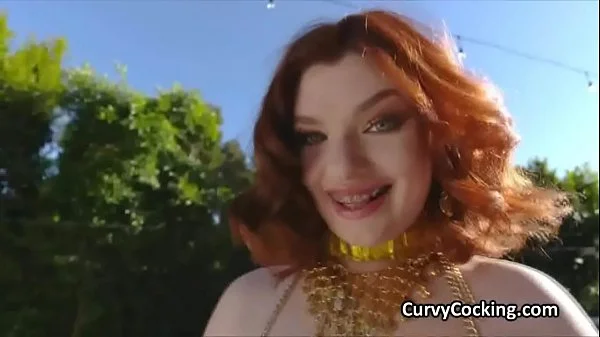 Curvy ginger belly dancer drilled by lucky stud