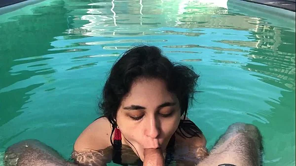 Horny girl begs for dick in the pool