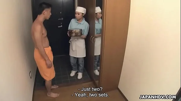 Japanese delivery girl, Lulu Kinouchi got nailed for mistake, uncensored