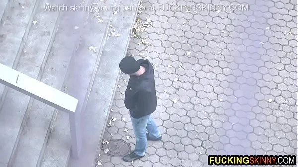 Young skinny teen jumps rope and calls guy for fucking loud