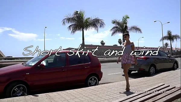 Short skirt and wind. Public flashing...