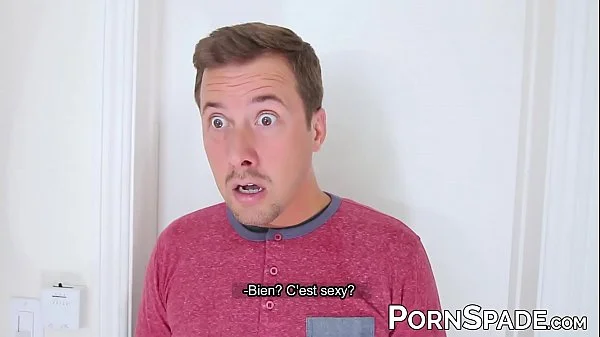 Busty redhead stepmom in red lingerie fucks her stepson