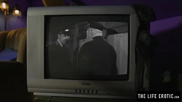 Milf with hairy pussy and puffy nipples masturbates with a lollipop