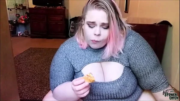 BBW Feedee over eats lots of hamburgers and burps