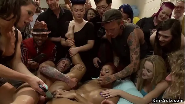 Redhead ebony is dp fucked in public