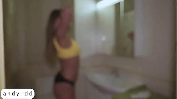 Horny Step-Sister Blowjob Cock after Masturbating in the Shower - Peeping