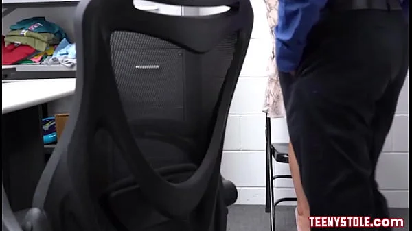 Big tits brunette MILF shoplifter fucked in the security guard office