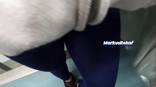 My Wife Let Older Unknown Man to Touch her Pussy Lips Over her Spandex Leggings in Subway