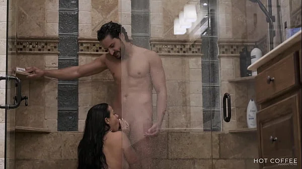 He tought he would get a regular shower but I fucked him and made him cum inside of me