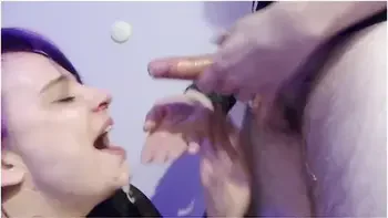 Blue Hair Girl Extreme Sloppy Messy Deepthroat Gagging Facefuck