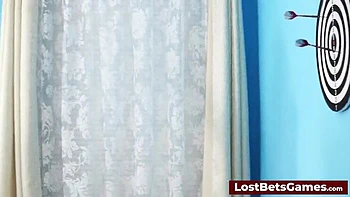 Lesbian Strip Darts Game: Aften Opal, Sandra Sweet, Bella Angel & Celestina Blooms in Shower Bet with Huge Boobs