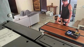 Nanny Cam Catches Hot Babysitter Giving Blowjob in Kitchen - Real Amateur Caught Naked