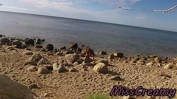 French Amateur Wife Miss Creamy Fucks Big Cock on Nude Beach - Public Sex & Cum in Mouth