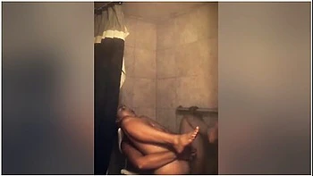 Ebony Babe In Shower Masturbating