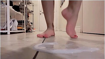 Bare Feet Playing In Daddys Cum Puddle