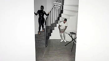 Rubber latex Cat Burglar gets super tight wrap gag and hogtied punishment