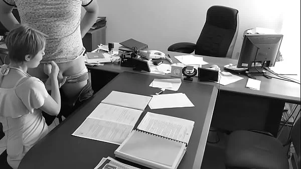 The boss fucks his tiny secretary on the office table and films it on hidden camera
