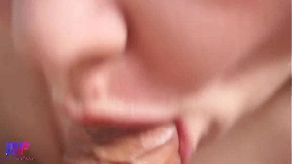 Close-up blowjob with cum in mouth and swallowing