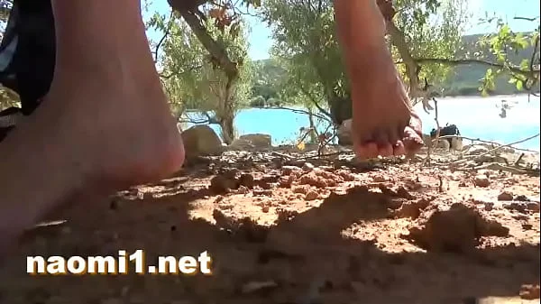 Public beach pissing and masturbate for Naomi