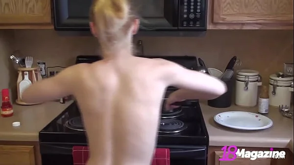 Sweet Flat Chested Blondie Emi Clear Cooks Something For You Nude!