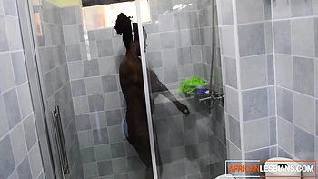 Skinny Ebony Lesbians Shower Together & Eat Black Pussy In The Bathroom