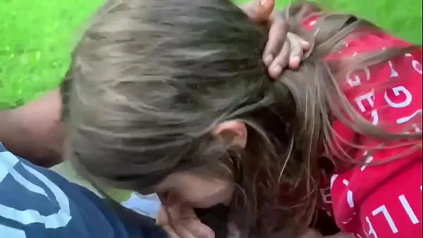 Dyke sucks sloppy dick on park bench