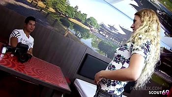 First Time Deep Anal for Petite blonde Girl with small Tits and blonde Curly Hair at Model Casting