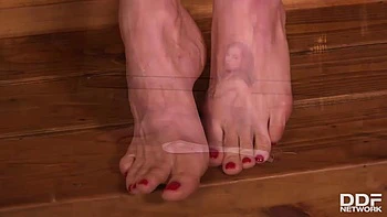 Sauna Glamour: Ravishing Russian Bombshell Sucks Sexy Toes