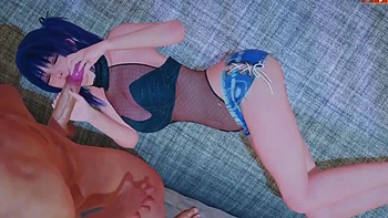 Hot Japanese Girl with Blue Haired Can Handle Big Cock Properly: 3D Hentai