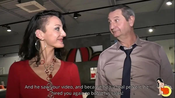 Slutty Miss Cougar getting hard fucked in the ass in a bedding store