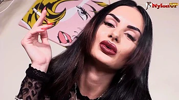 Gorgeous Ambra spreading her feet in sexy black pantyhose by Nylon Up: Porn