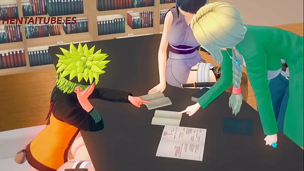 Naruto Hentai 3D - Naruto FUCKS Sakura UNDER THE TABLE WHILE TALKING TO Hinata AND Tsunade - Animation porn sex Anime Manga