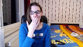 Teen with glasses spreads her pussy and fingers herself: Amateur, Brunette  Masturbation Porn