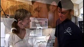 Stockinged sweet teen double penetrated and double creampied