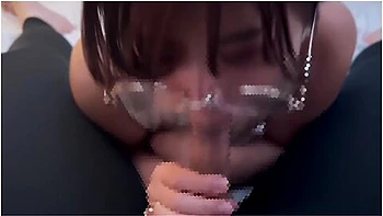 Girl With Glasses Doing A Blowjob While Making Erotic Sounds And Getting A Lot Of Sperm