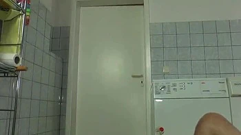 Big blonde milf with huge tits gets pussy fucked hard in kitchen