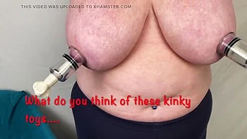 Mature British Granny Plays with Kinky Tit Toys and Big Natural Tits