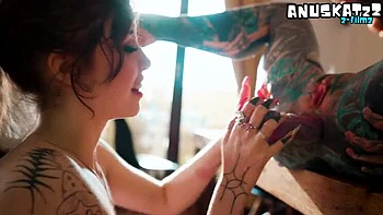 Goth Girl Anal Stretch with Dildo - Lesbian Tattooed Amateur