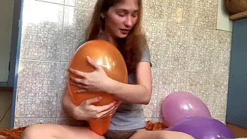Sexy Brunette Petite Teen Popping Balloons Nude Solo HD