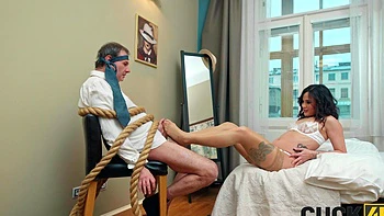 Hot Charlie Dean and Lucy Mendez in a steamy interracial cuckold scene