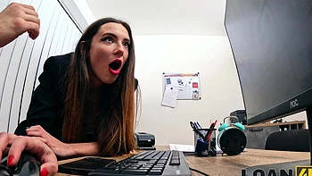 A hot secretary seduces her boss on his chair