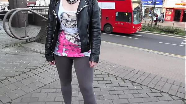 Beautiful and very slutty slut shows her ass in public while pissing between her legs