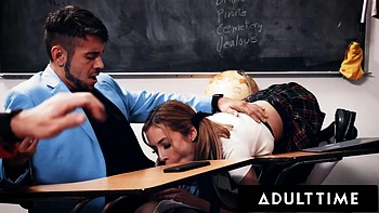 ADULT TIME - Bored Petite Aiden Ashley Sucks Classmate Under Desk Then Gets Fucked After Class