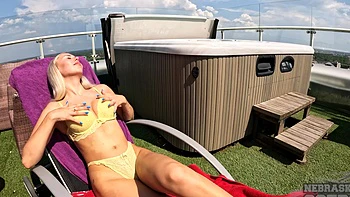 Ebony teen Rosalinda plays with her pussy on a sunny afternoon