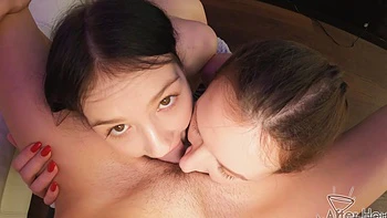 Skinny brunette Matty Mila Perez in a hot threesome with pussy licking