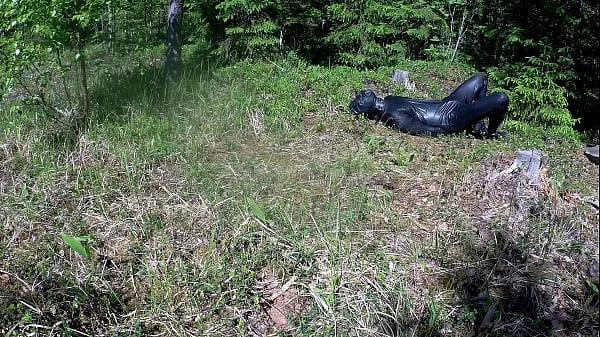 Outdoor hogtie in hot summer day.