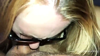 Blowjob From Blonde With Long Hair In Glasses - Cum On Hair