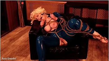 Milf Fantasy: Latex Bondage Masturbation Video With Moans, Arya Grander In Rubber With Wet Pussy