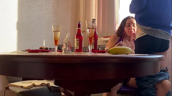 This sushi delivery man has never seen anything like this at work - Alina Tumanova before blowjob in transparent underwear